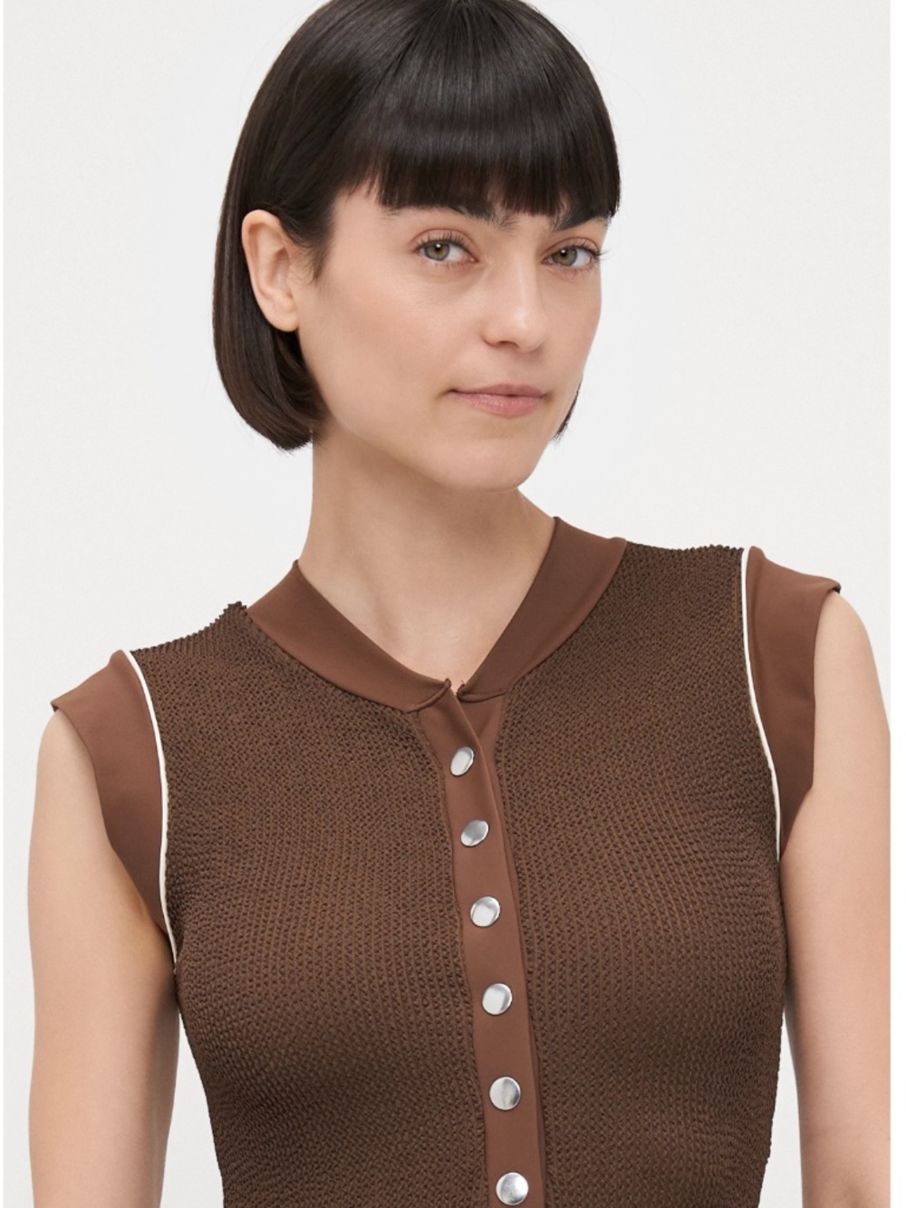 It's now cool Large L brown button up swimsuit chocolate butter one piece - Picture 3 of 9